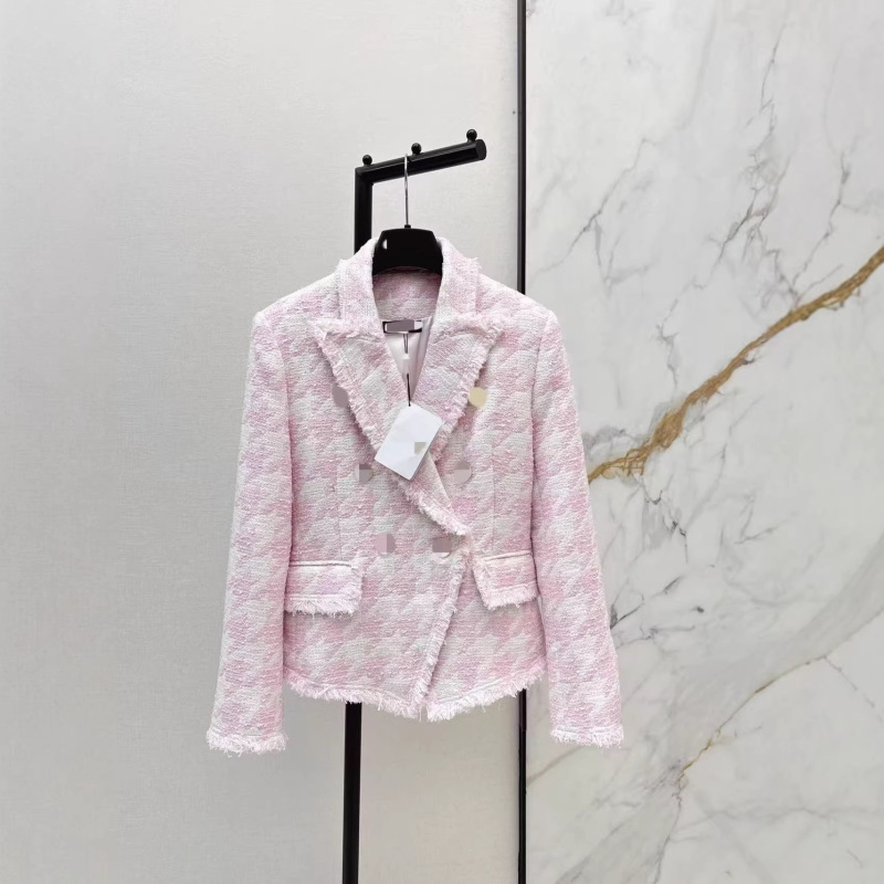 Shenzhen Nanyou 26 Spring/Summer French Style Elegant Houndstooth Lapel Metal Double-Breasted Blazer