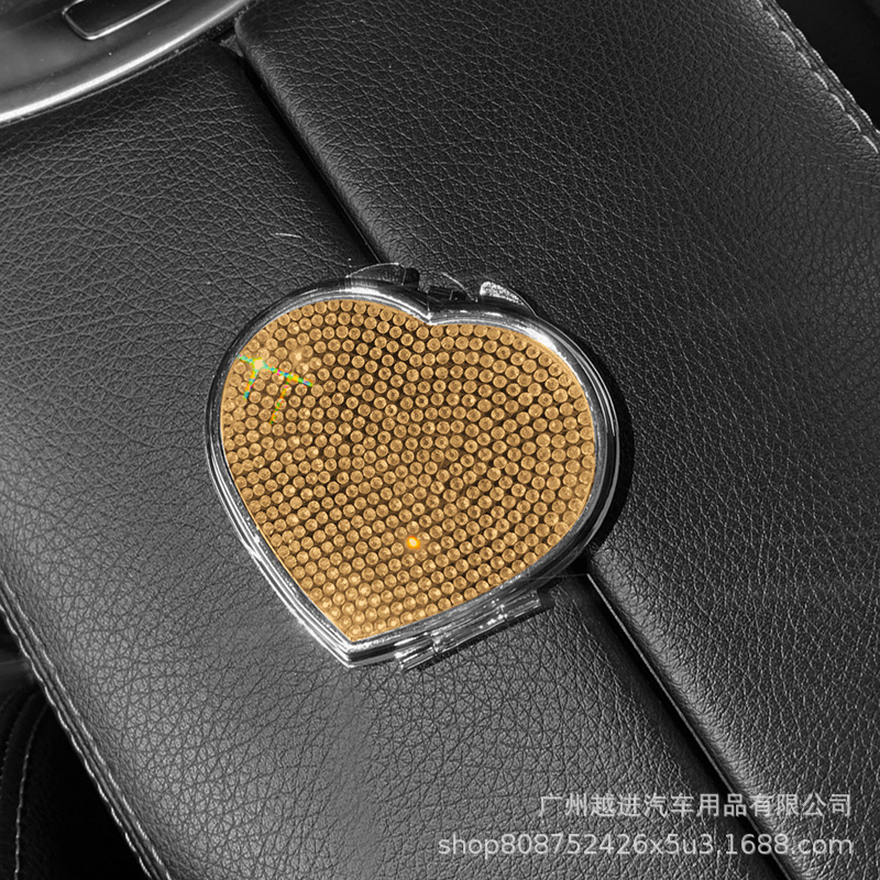 Espejo cosmético de mano plegable de doble cara espejo pequeño bolsillo lindo espejo cosmético pequeño espejo de mano portátil incrustado de diamante mini amor portátil