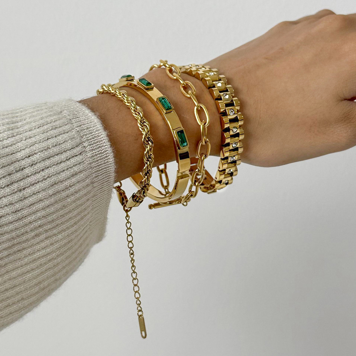 JEDING Europa y América pulsera de zircon de acero inoxidable pulsera de nicho de alto nivel 18k oro titanio anillo de acero joyas de mano transfronterizas