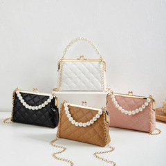 Lady Wallet Women's Wallet 2023 New Pearl Tapestry Grid Bag Clutch Wallet Casual Foreign Trade