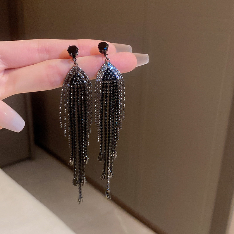1 Pair Fashion Tassel Inlay Metal Rhinestones Drop Earrings display picture 7
