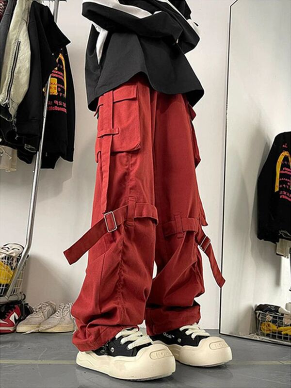 American Functional Multi-Pocket Crane Pants Strap Design Sense Pants Men's vintage Niche High-end Sense Casual Pants American Functional Multi-Pocket Crane Pants Strap Design Sense Pants Men's vintage Niche High-end Sense Casual Pants