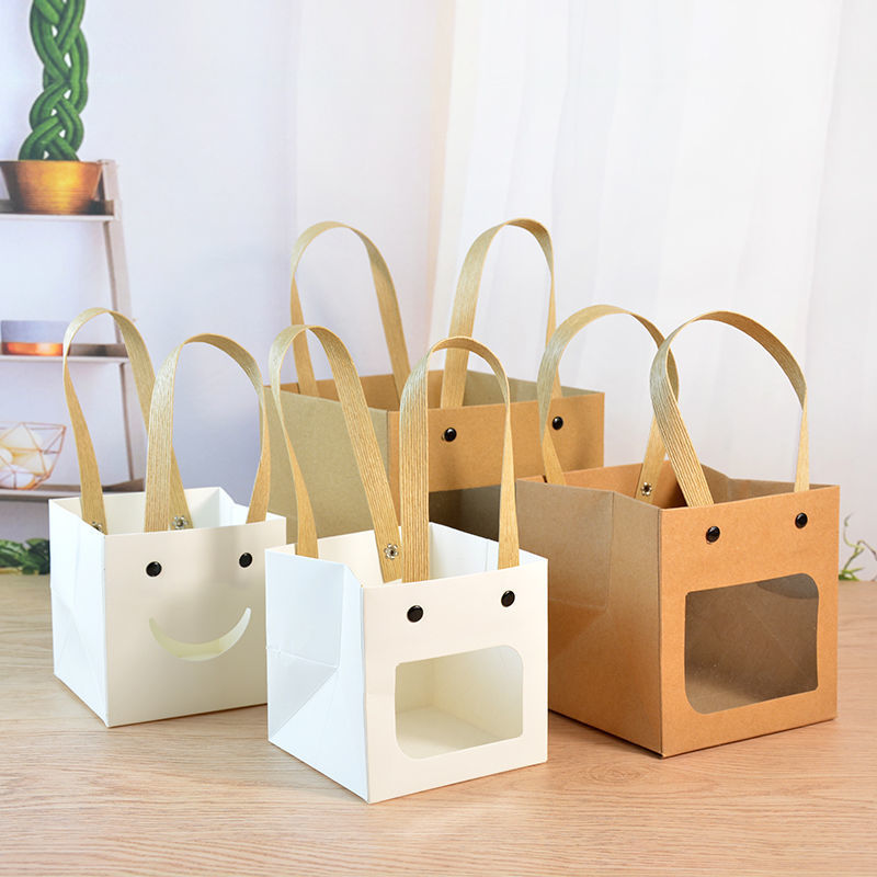 Smiling face Party bags Flower art portable paper bag Square Gift Bags Children's Day Packaging bag trumpet
