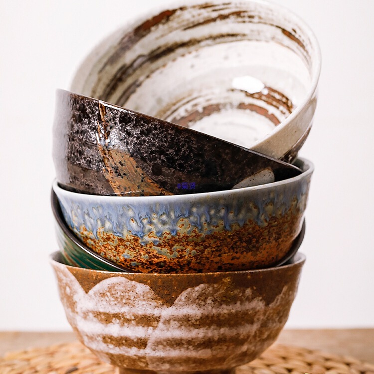 Xiaoludaya Japanese Imported Ceramic 17-Sided Bowl Japanese-Style Eating Large Soup Bowl Household Ramen Bowl Retro Tableware