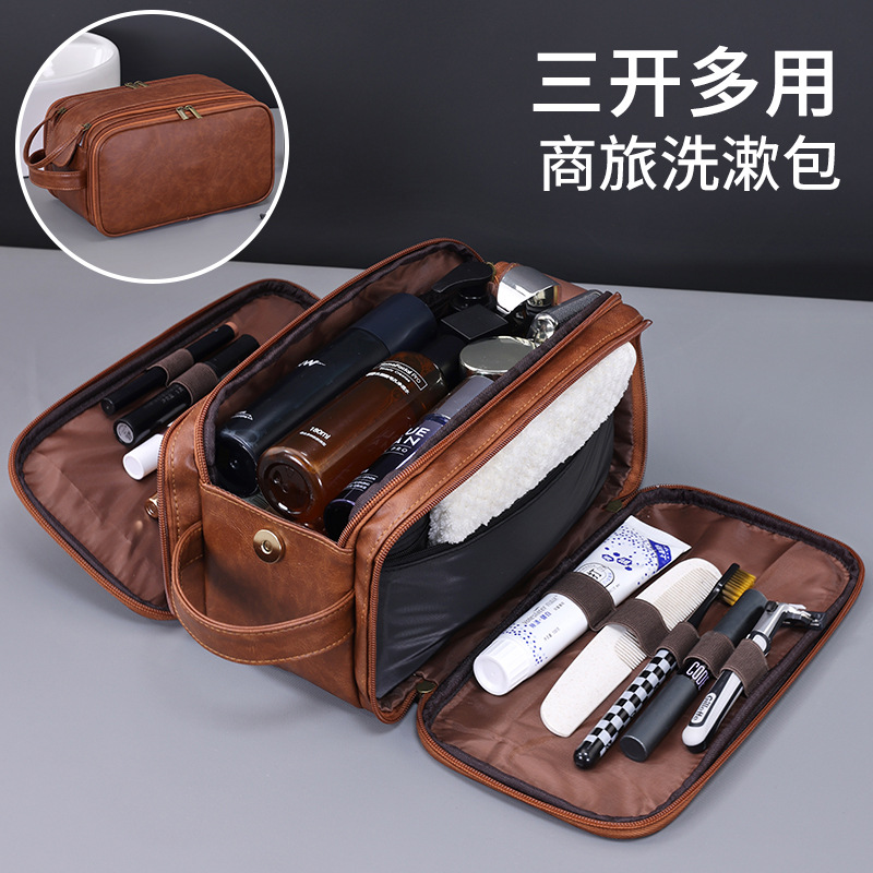 Nuevos productos transfronterizos tres bolsas de lavado multifuncionales pu para hombres, bolsas de maquillaje de alta capacidad, bolsas de almacenamiento de cosméticos