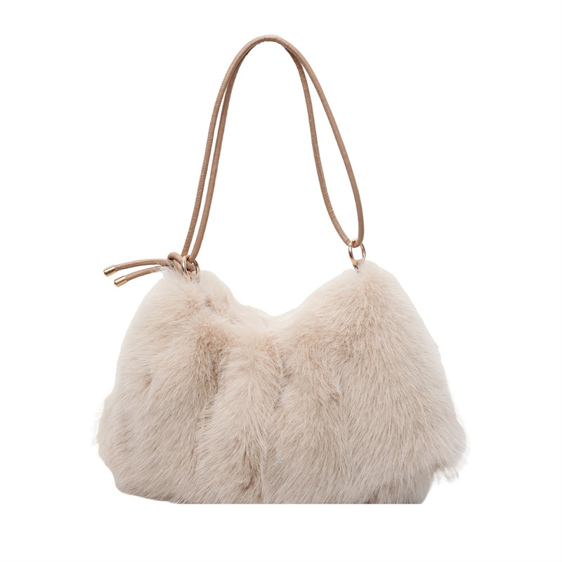 Transfronterizo 2025 otoño y invierno nuevo bolso de peluche dulce fresco bolso de brazo de textura para mujeres viajeros bolso de hombro de lana universal
