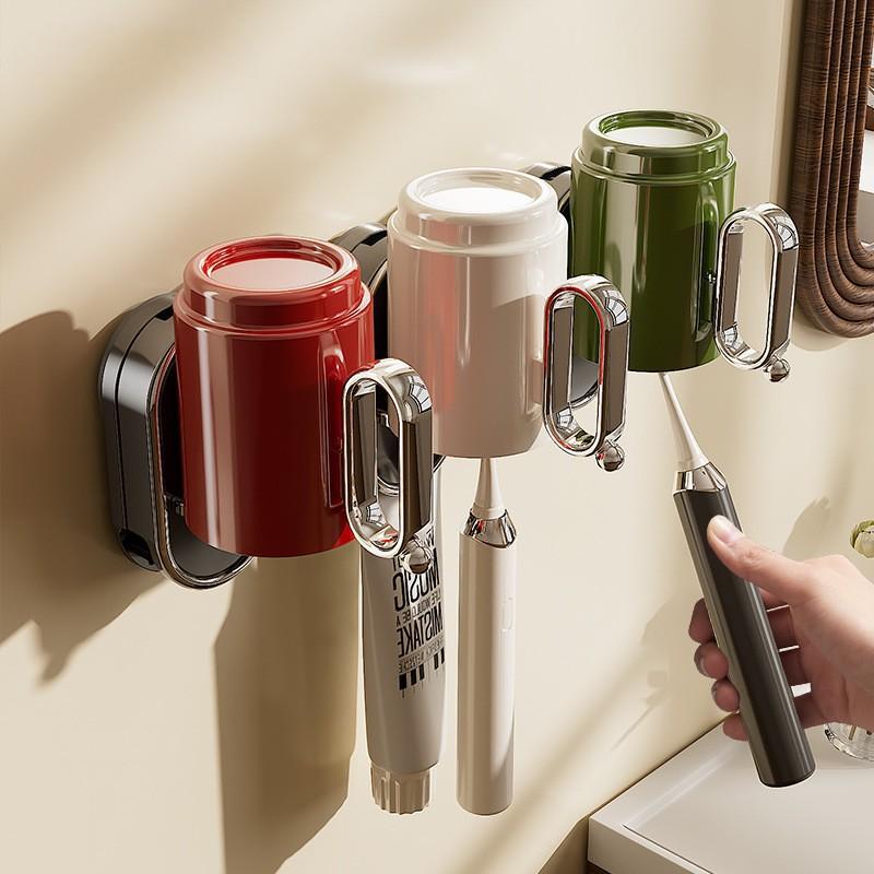 Suction Cup Toothbrush Rack Without Punching Holes Bathroom Toothpaste Toothbrush Storage Rack Wall-Mounted Mouthwash Brushing Cup Holder