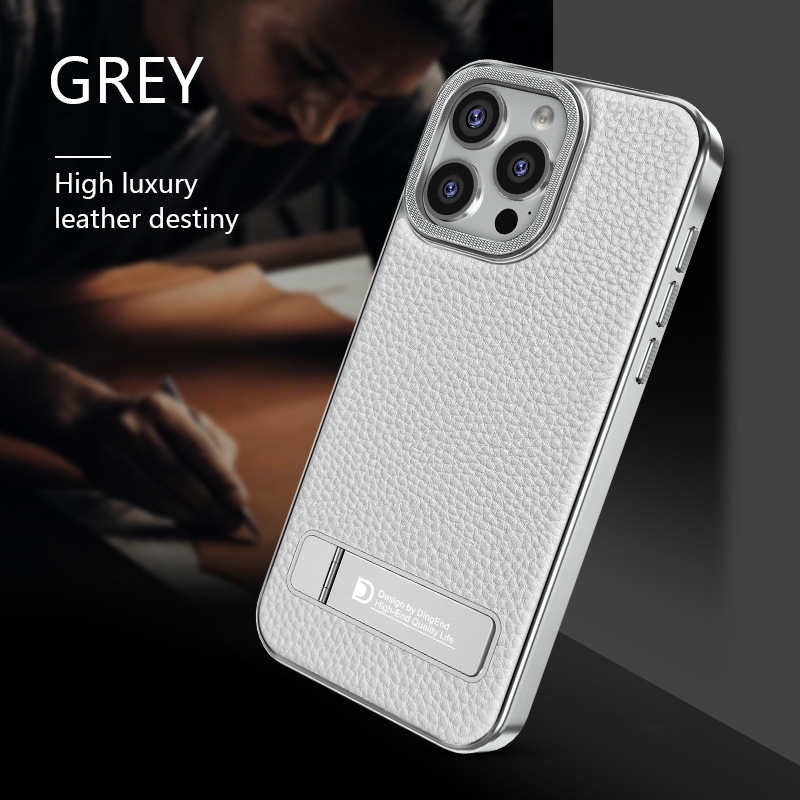 Ốp lưng iPhone 17 Pro Max chống sốc, có chân đứng, họa tiết vải da Apple nhập khẩu — đen, xám, màu nâu, màu cam chi tiết 9