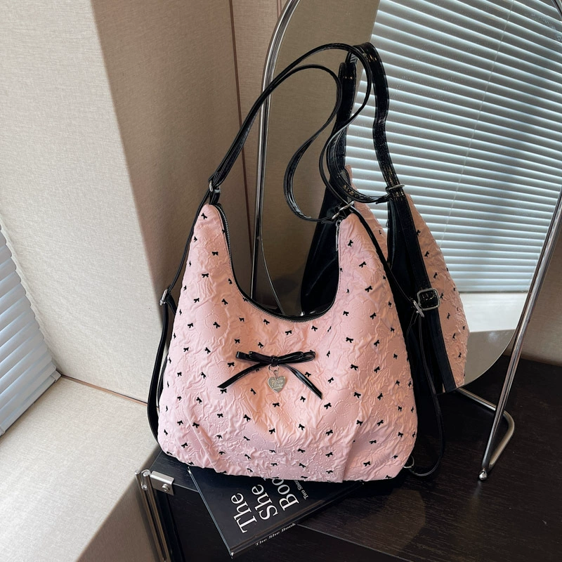 Capacious shoulder bag with bow, backpack