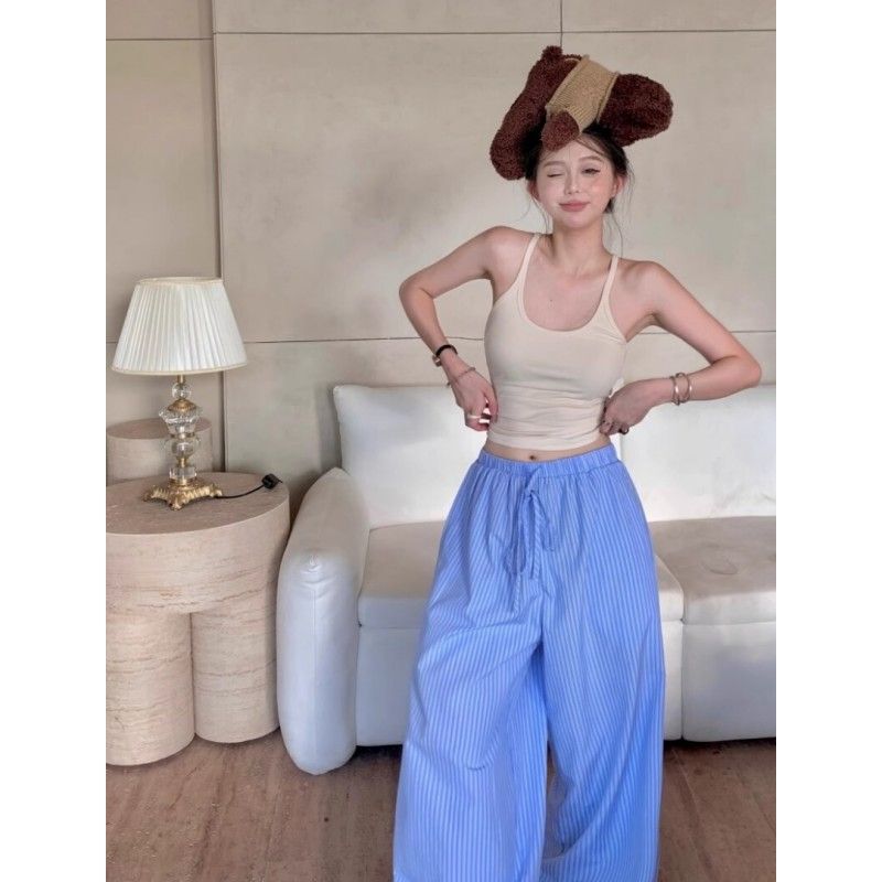 [Exclusive for Southeast Asia] Pants Children's Blue Vertical Stripe Wide Leg Pants Autumn Straight Loose Casual Mop Pants