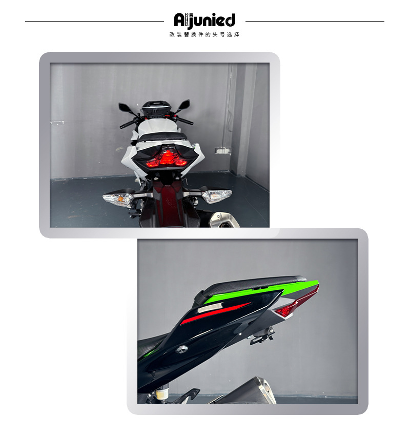 Suitable for Kawasaki Zx6R Ninja400 Modified Short Tail Rear Wing License Plate Holder Brake Tail Light with Turn Signal