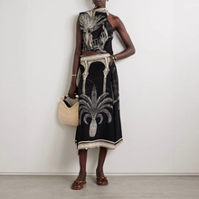 外贸独立站2025新款夏季休闲定位印花缎面上衣+半身裙两件套装