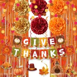 感恩节GiveThanks拉旗纸花雨丝帘螺旋套装节日派对背景氛围装饰品