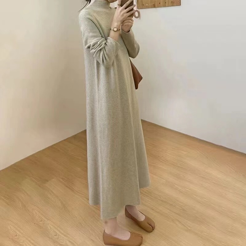 Slimming and Fashionable Half-Turtleneck Sweater Dress 2026 Autumn and Winter New Style Elegant Warm Slim-Fit Versatile Long Dress for Women Slimming and Fashionable Half-Turtleneck Sweater Dress 2026 Autumn and Winter New Style Elegant Warm Slim-Fit Versatile Long Dress for Women