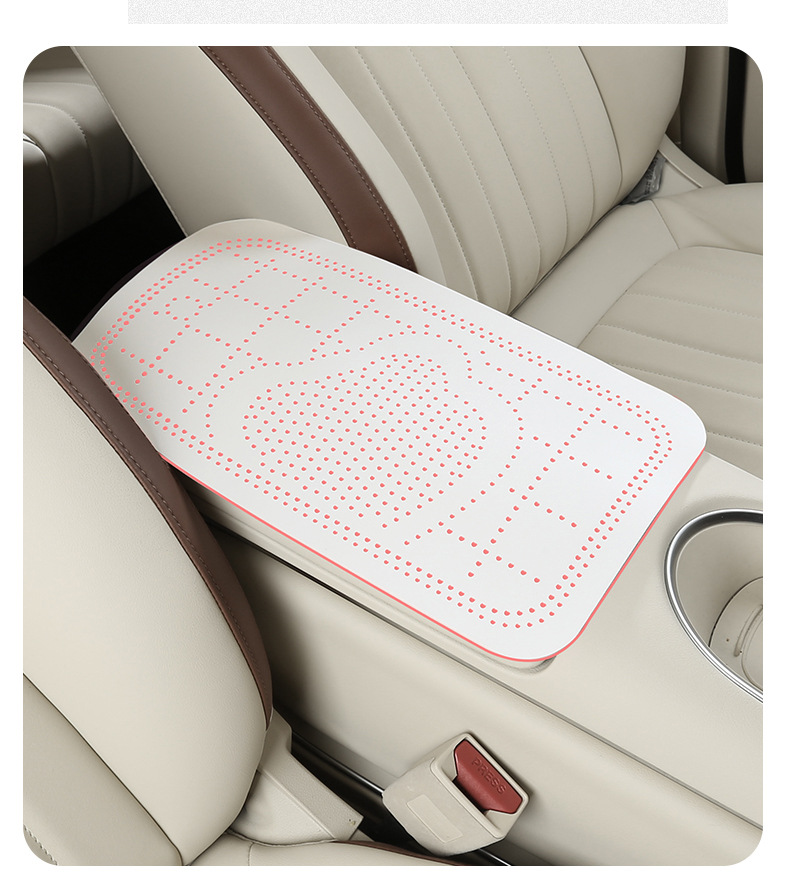 Car armrest box pad, suede cartoon heart perforated armrest box protective cover, universal central armrest heightening pad