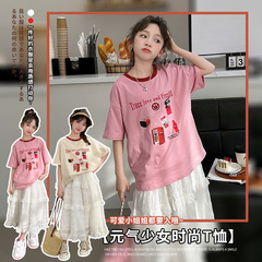 女童夏季短袖2024新款韓版休閒T恤中大童洋氣百搭純棉半袖T打底衫