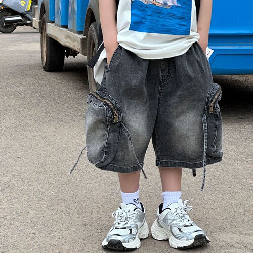 Tairu 2024 new summer style Korean style boys' versatile design large pocket denim shorts children's fashion pants