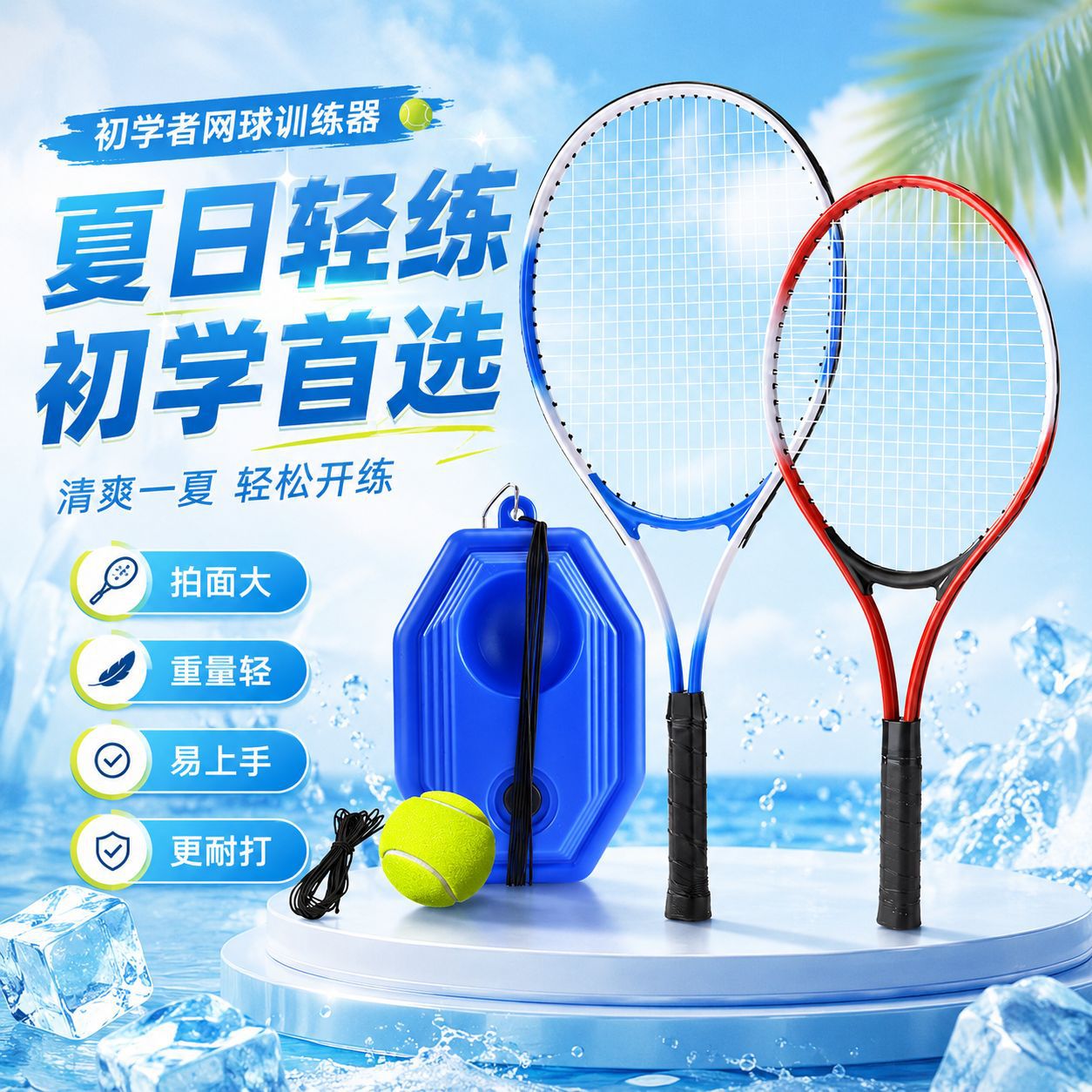 Training Tennis Racket Water Bottle Tennis Training Device with String Rebound for Self-Practice Parent-Child Children's Single Tennis Racket Set