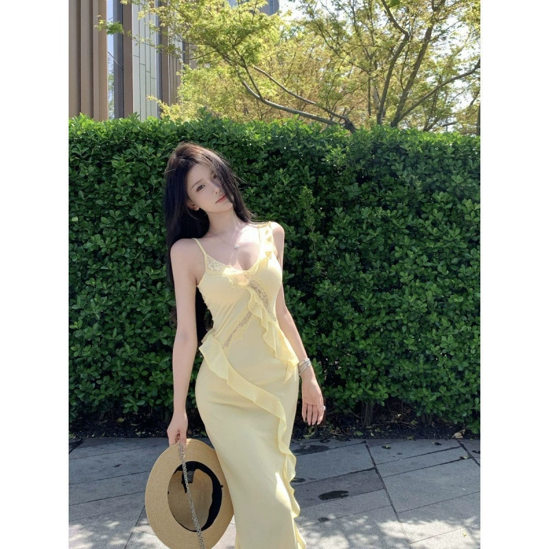 Real Shot Real Price Laurel Goddess Асимметричное кружевное лоскутное платье Летнее элегантное длинное платье без рукавов с v-образным вырезом