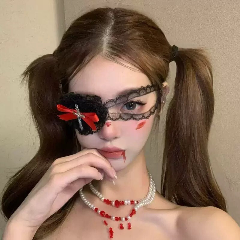 End of Season Heart Cross Strap Eye Mask Dark Gothic Style Lace Sexy Accessories Cos Halloween Eye Mask P08