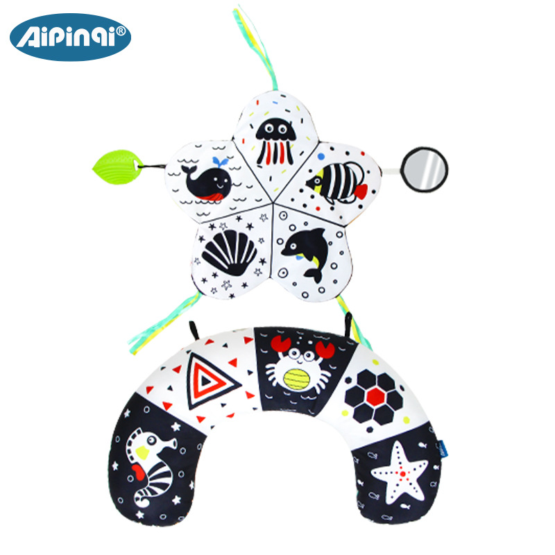 Almohada de entrenamiento de cabeza recién nacido bebé educación temprana almohada de escalada de dibujos animados con mordedor sonando papel bebé acostado almohada de juguete