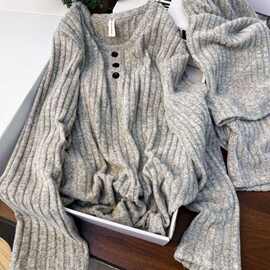 斤胖睡衣女带胸垫秋冬新款羊绒感网红简约可外穿家居服