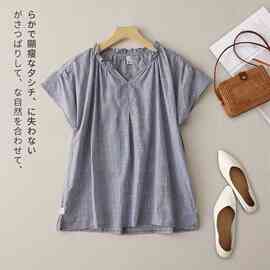 进口色织细格纯亚麻 2025春夏新款木耳边娃娃衫上衣女装