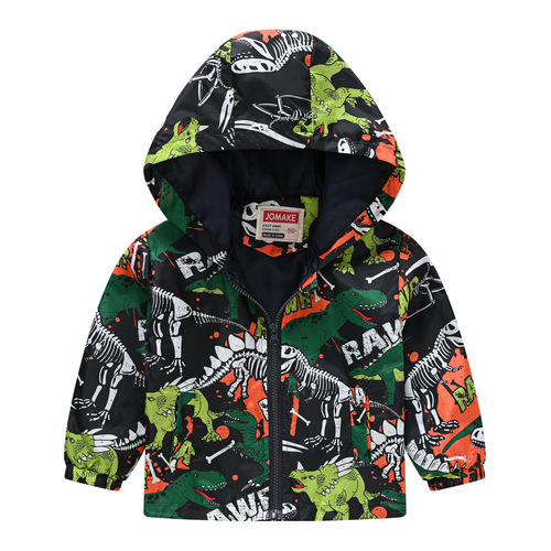 New Children's Casual Fashion European and American Style Outerwear for Boys and Girls, Cute Print with Hat Korean Version Jacket 