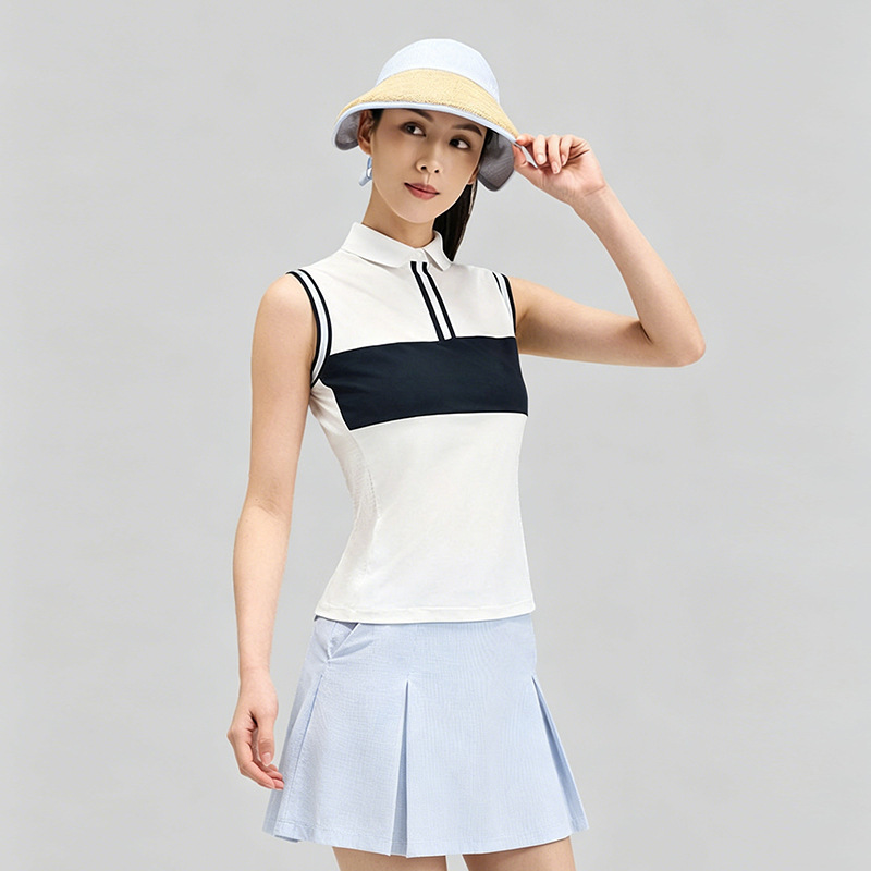 Golf Clothing for Women, Summer Thin Sleeveless Slim-Fit Breathable Original Yarn Quick-Dry Sun-Protection Sports Shirt T-Shirt Top