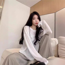 一件代发薄款针织防晒罩衫女上衣秋季慵懒垂感山本裤时尚两件套装