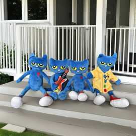 跨境新品经典绘本皮特猫手偶玩偶 Pete the cat毛绒玩具公仔