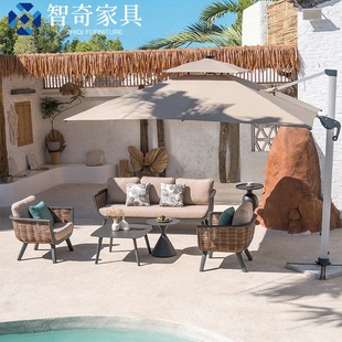 Outdoor Sofa Courtyard House Waterproof Sunscreen Rattan Chair Outdoor Garden Aluminum Alloy Household Rattan Sofa Combination