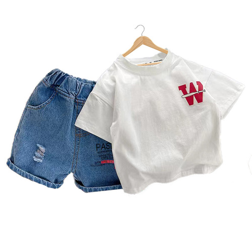 Boys summer suit  new style children's clothes baby boy letter short-sleeved two-piece set trendy summer clothes