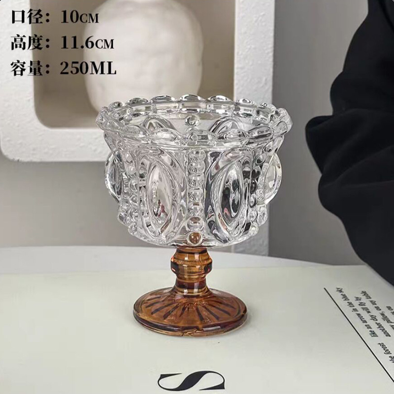 浮雕甜品宽口玻璃杯高颜值女生夏天加厚糖水碗高脚雪糕冰淇淋杯子|undefined