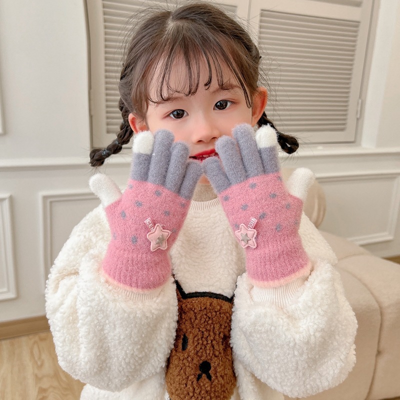 Invierno guantes de dedos para niños niños lindos guantes de punto de dedo para niños niños calientes niñas y niños de lana guantes de punto para estudiantes