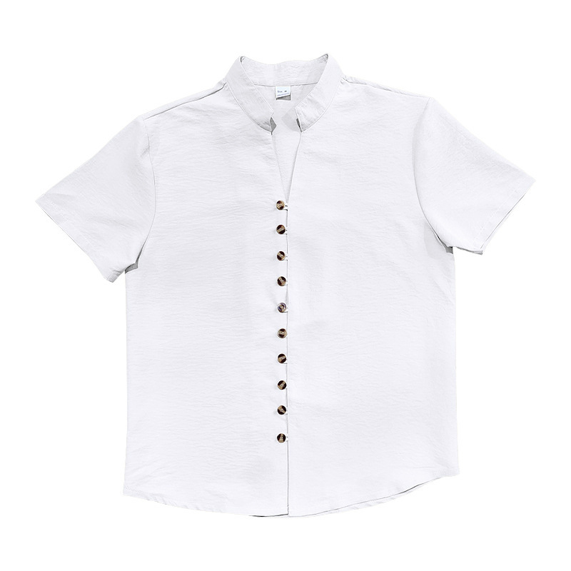 Camicia in lino da uomo con collo alla coreana e bottoni_voghion.com