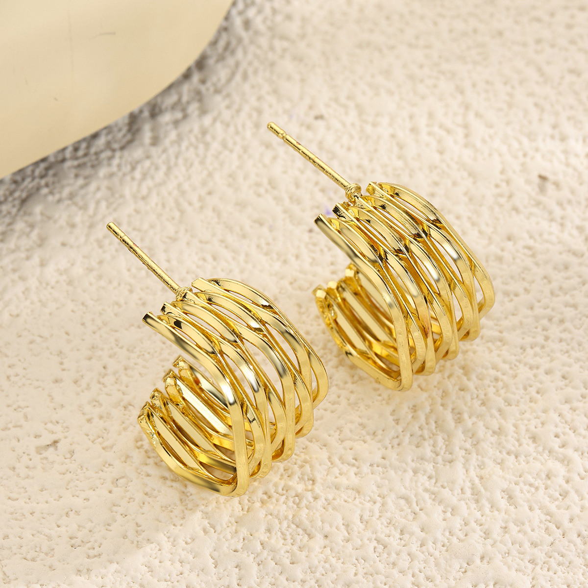 Multi-layer Heart Drop Earrings Gold Geometric Hoop Earrings_voghion.com