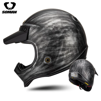 Retro Off-Road Helmet Personalized Full-Face, Motosiklet kaskı (dəbilqə) - fiberglass-hand-brushed-silver-s
