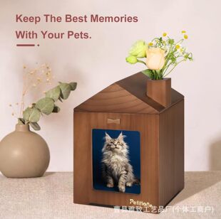 Cross-Border Wooden Pet Urn Creative Small House Shape Commemorative Animal Ashes Storage Box Solid Wood Urn