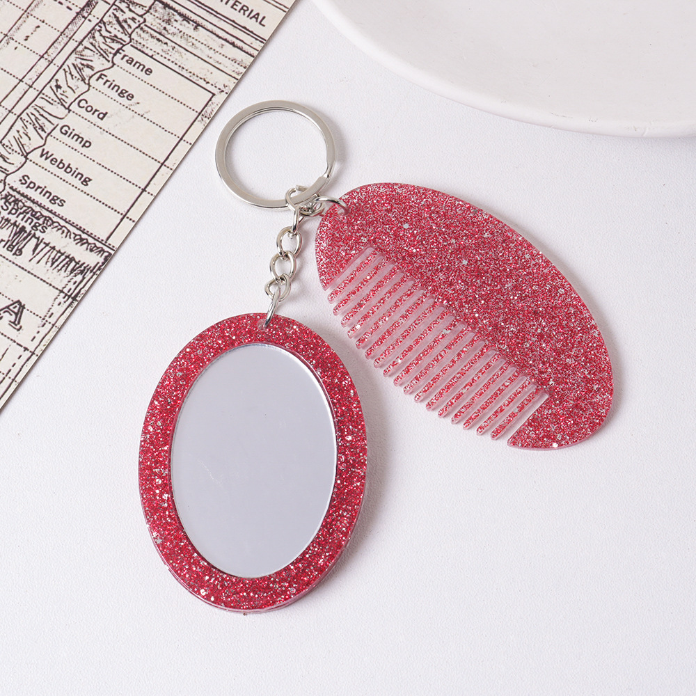 Oval Comb Mirror Pendant Glitter Set High End For Bags Car Keychains Accessories_voghion.com