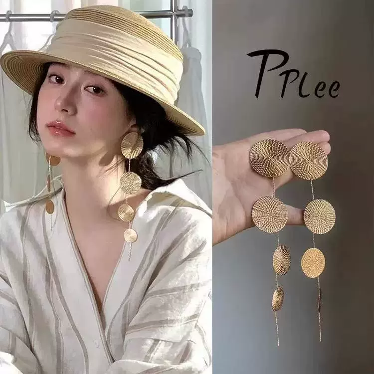 复古金属圆形流苏耳环轻奢高级感耳坠欧美夸张潮流耳饰设计感小众