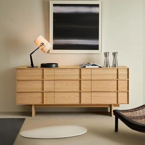 Solid Wood Nine-Drawer Cabinet with Natural Wood Style, Simple Storage for Bedroom, Home Dining Side Cabinet, Small Apartment with Sintered Stone Top