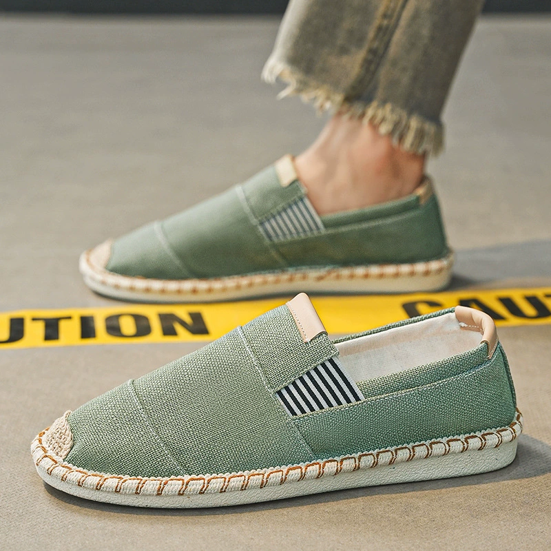 Мужская повседневная обувь из старой пекинской ткани, дышащая мужская обувь без шнуровки, летние модные парусиновые туфли, мужские льняные туфли-рыбаки