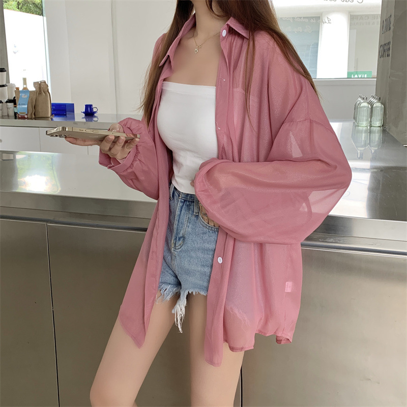 112g Weight Long Sleeve Sleeve Length Single Breasted Placket Type Shirtsleeve Sleeve Type Polyester, Chiffon Fabric Type Regular Top Length Cardigan Tops Type Holiday Occasion Shirt Collar Neckline Loose Fit Type Solid Color Pattern Summer, Spring Season Women's Gender Casual Style Wholesale Women's Casual Solid Color Long Sleeve Blouses 53