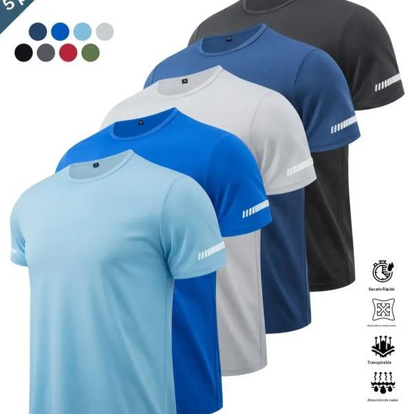 Men's Reflective Logo Printed Round Neck Sports T-Shirt, Breathable, Quick-Drying, Casual Short-Sleeved Fitness Running Shirt