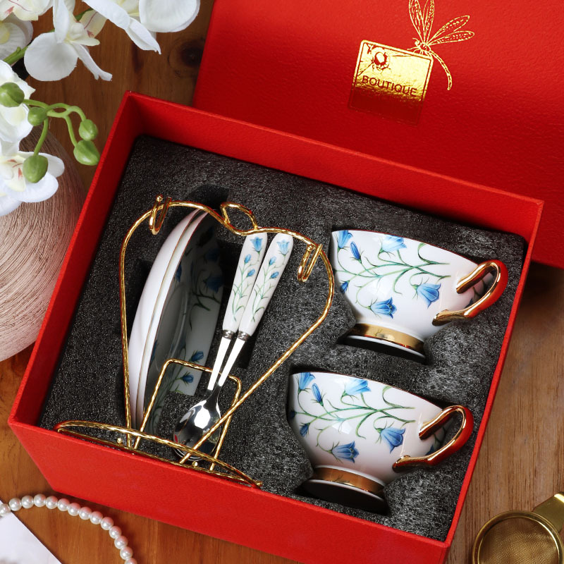 Juego de tazas y platillos de porcelana china de lujo ligero, exquisito juego de té de la tarde británico, recuerdo de boda