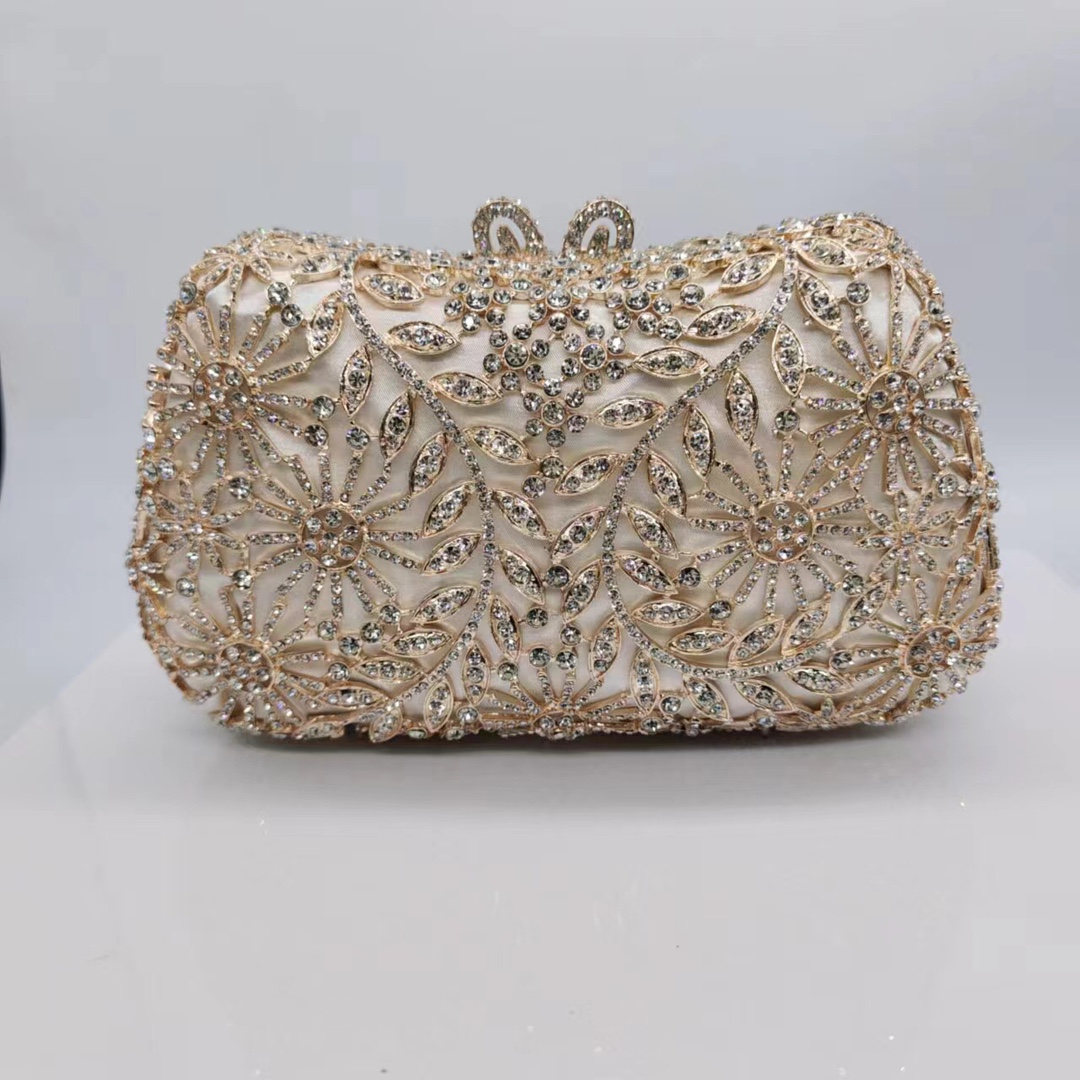 Túi clutch nữ cầm tay đính kim cương sang trọng dự tiệc — Màu trắng, Vàng hồng, Nền vàng kim cương trắng, Cá tính đặt làm chi tiết 2