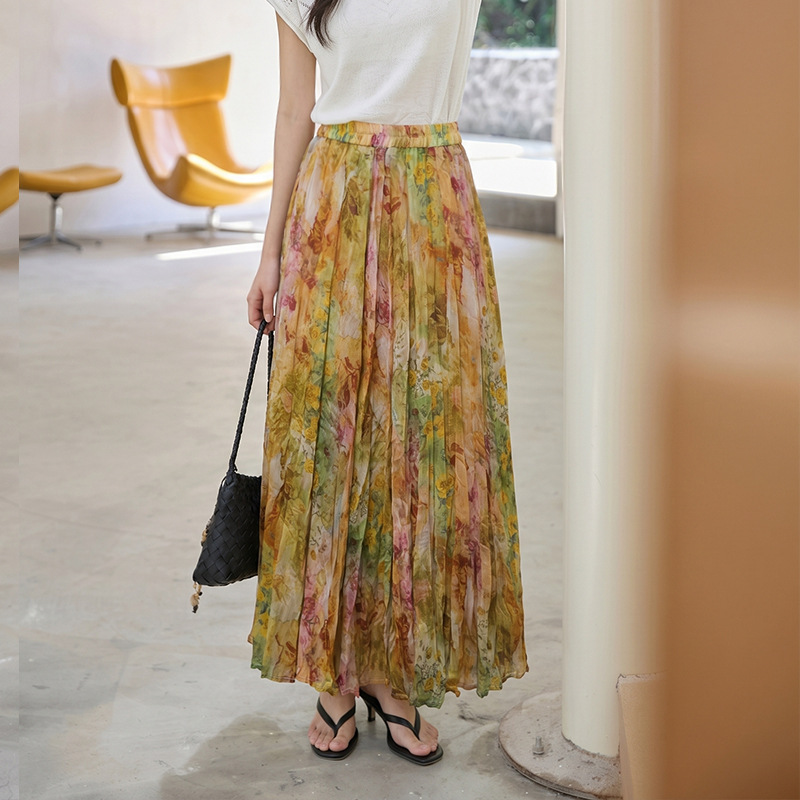 Feiyuan Retro Forest Style Floral Large Hem Skirt for Women, New Spring and Summer Vacation Travel Fresh Tight-Fitting Printed Half Skirt Feiyuan Retro Forest Style Floral Large Hem Skirt for Women, New Spring and Summer Vacation Travel Fresh Tight-Fitting Printed Half Skirt