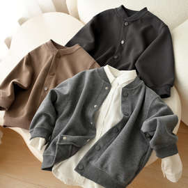 儿童棒球服外套 男童女童字母立领开衫 中童休闲上衣 春秋款童装