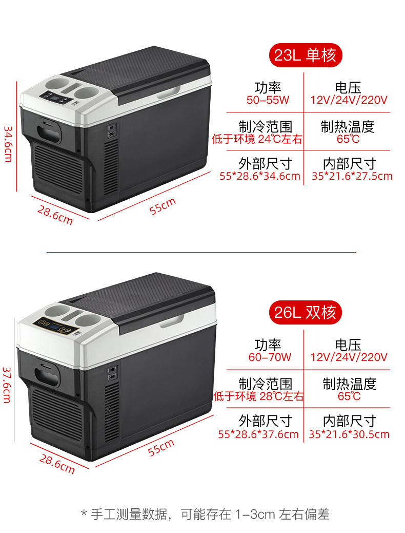 Car Refrigerator, Car Truck Armrest Cooler, Excavator Vehicle Cooler, Digital Display Temperature Control, Dual-Core Refrigeration